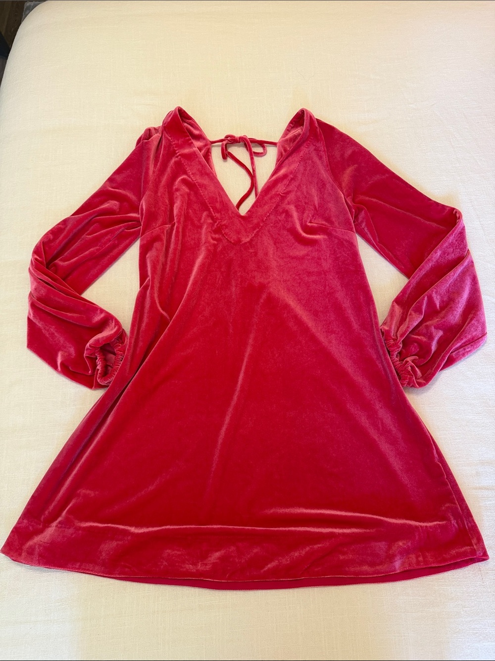 Free People Misha Velvet V-Tie Back Mini Dress in hot pink